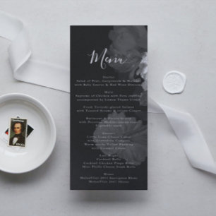 Menú Boda floral blanco y negro embellecido