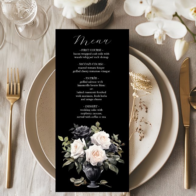 Menú Boda floral blanco y negro moderno (Subido por el creador)