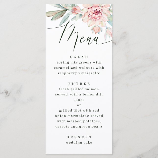 Menú Boda Floral Blush | Jardín Botánico Romántico (Anverso)