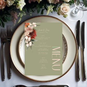 Menú Boda floral Boho Rust & Neutral Sage Green Fall