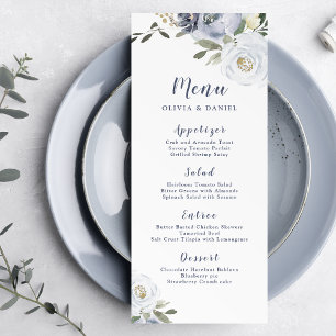 Menú Boda floral botánica florecida azul polvoriento