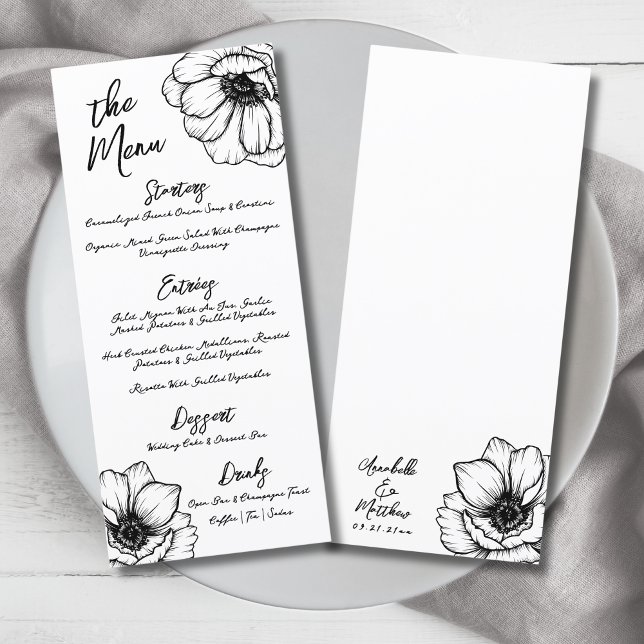 Menú Boda floral caprichoso (Hand Draw Whimsical Floral Wedding Menu )