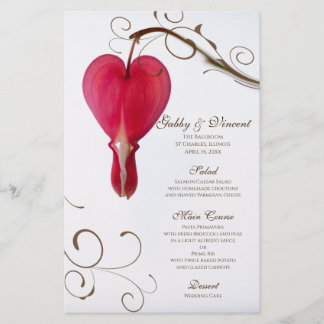 Menú Boda Floral Cardíaco Sangrado Rojo