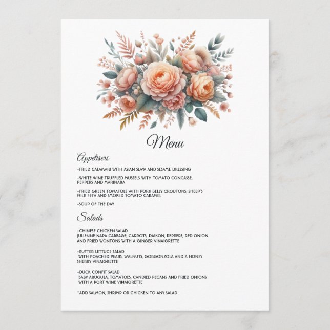 Menú Boda floral con fuzz de melocotón (Anverso)