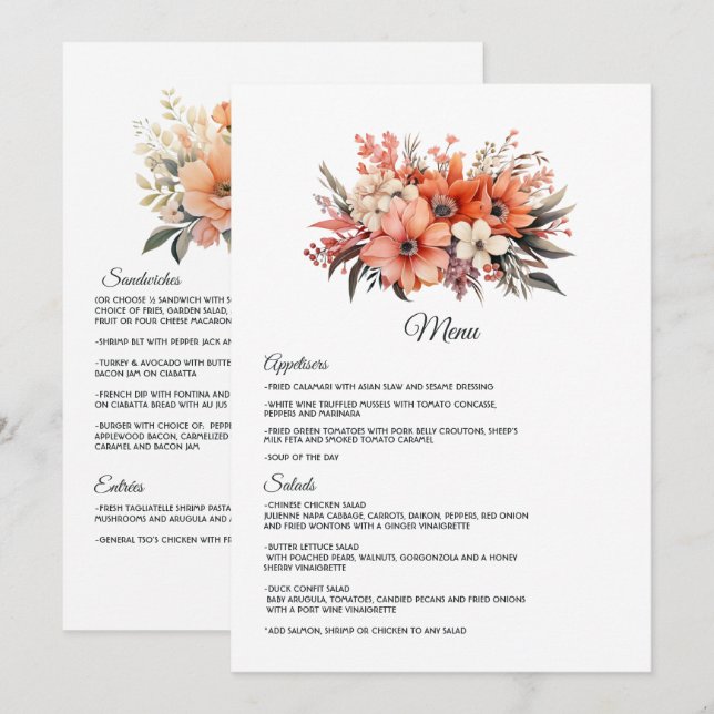 Menú Boda floral con fuzz de melocotón (Anverso / Reverso)