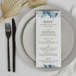 Menú Boda floral de acuarela azul<br><div class="desc">Un maravilloso diseño de temática boda azul con bonitas flores. El color y el texto se pueden personalizar.</div>