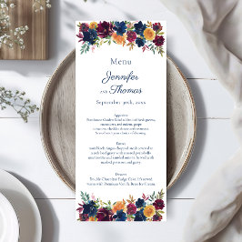 Menú Boda floral de acuarela brillante