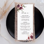 Menú Boda floral de acuarela de color romance de otoño<br><div class="desc">La carta boda incluye flores acuáticas de dahlias,  rosas del jardín y peones en rojo burdeos,  marrón,  rosa rubí sobre hojas de otoño. Para una personalización más avanzada de este diseño,  haga clic en el BOTÓN HERRAMIENTA DE DISEÑO AZUL. También están disponibles los elementos coincidentes.</div>