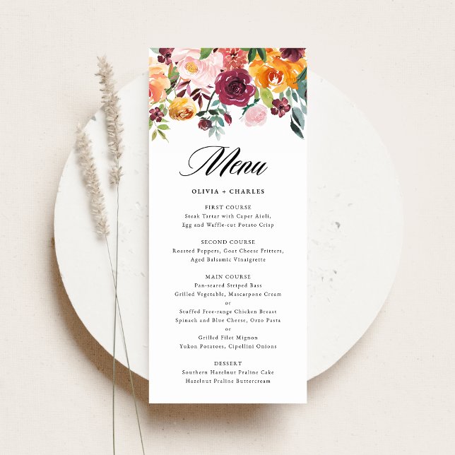Menú Boda floral de acuarela de otoño florece (Subido por el creador)