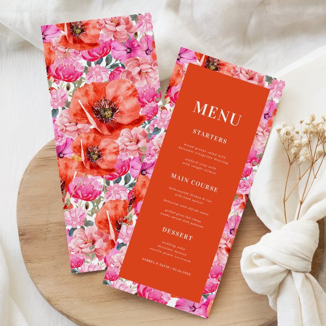 Menú Boda Floral de Amapola Rosa Brillante Fresca (Subido por el creador)