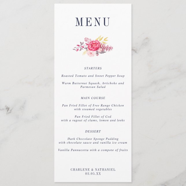 Menú Boda floral de Botanicals (Anverso)