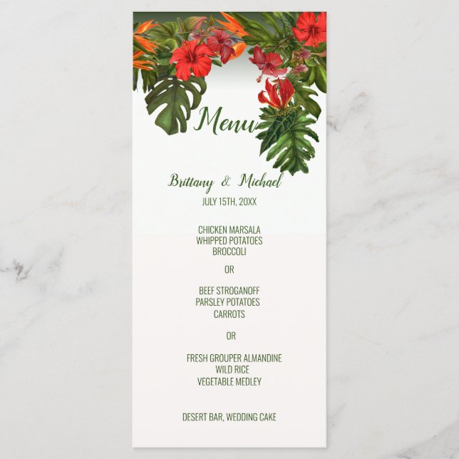 Menú Boda floral de brisa tropical (Anverso)