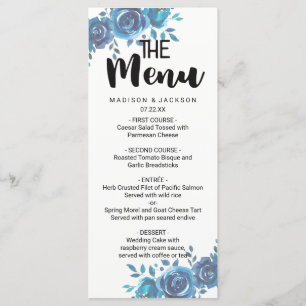 Menú Boda floral de color azul