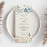 Menú Boda floral de color azul turbio y romántico<br><div class="desc">El romántico menú Boda floral Dusty Blue Watercolour incluye celeste azul polvoriento y flores delfinísimas con vegetación eucaliptica acentuada por mariposas. Agregue el texto personalizado en un guión moderno elegante.Vea la colección. Diseñado por Evco Studio www.zazzle.com/store/evcostudio</div>
