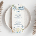 Menú Boda floral de color azul turbio y romántico<br><div class="desc">El romántico menú Boda floral Dusty Blue Watercolour incluye celeste azul polvoriento y flores delfinísimas con vegetación eucaliptica acentuada por mariposas. Agregue el texto personalizado en un guión moderno elegante.Vea la colección. Diseñado por Evco Studio www.zazzle.com/store/evcostudio</div>