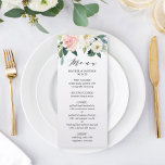 Menú Boda floral de color de agua en color blanco<br><div class="desc">Elegante carta de menú de bodas con flores de acuarela pintadas en un follaje rosa,  blanco y verde. Para una personalización más avanzada de este diseño,  pulse el botón "Personalizar". También están disponibles los elementos coincidentes.</div>