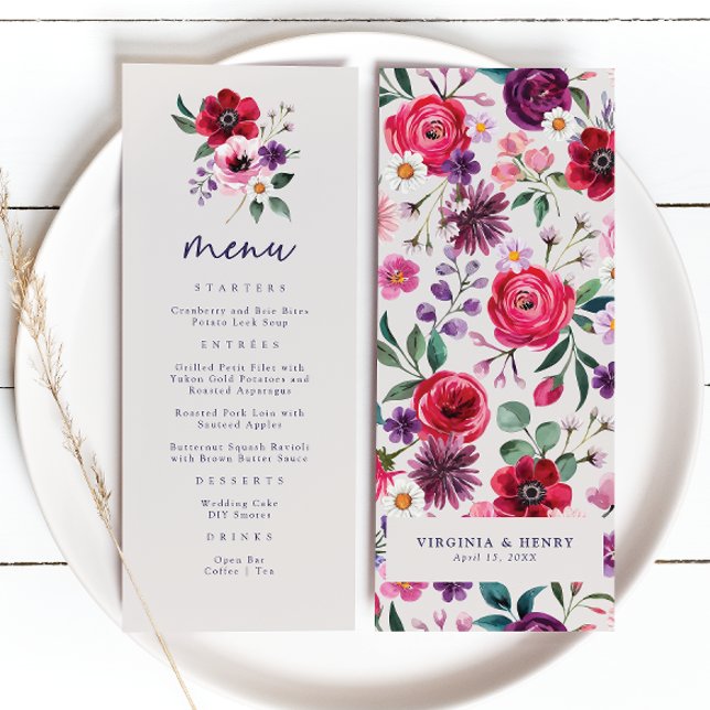 Menú Boda floral de colores audaces (Bold Colorful Floral Wedding Menu by Painted Paperie
)