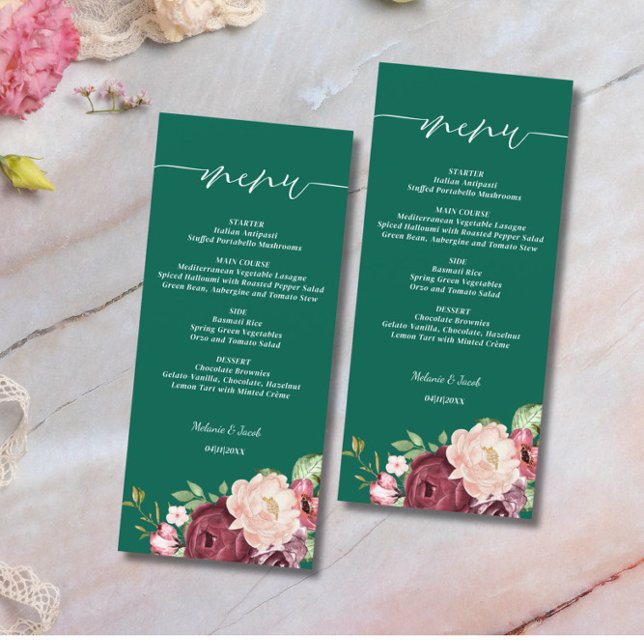Menú Boda floral de Emerald Green Burgundy (Subido por el creador)