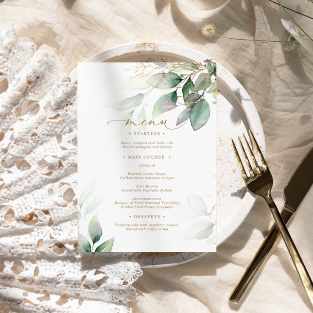 Menú Boda floral de eucalipto verde y dorado (Subido por el creador)