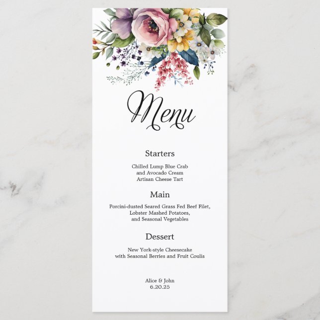 Menú Boda Floral de flores silvestres (Anverso)