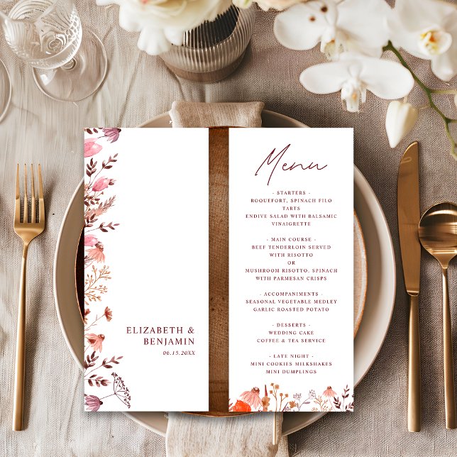 Menú Boda Floral de Flores Silvestres Otoñales Rústicas (Subido por el creador)