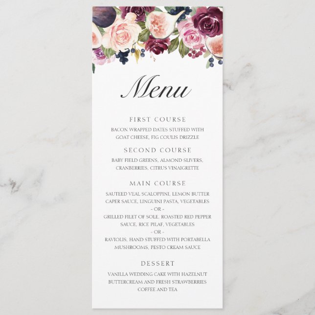 Menú Boda Floral de Frutas Moradas Elegantes de Otoño (Anverso)