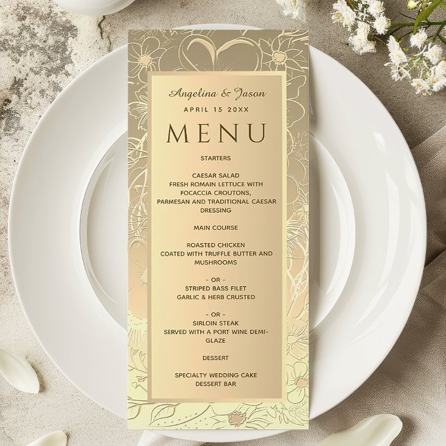 Menú Boda Floral de Hoja de Oro de Lujo (Subido por el creador)