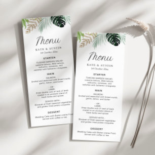 Menú boda floral de hojas de palmera tropicales
