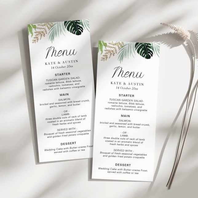 Menú boda floral de hojas de palmera tropicales (Subido por el creador)