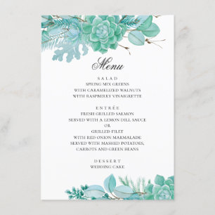 Menú Boda floral de invierno de menta. Suculentos acuar