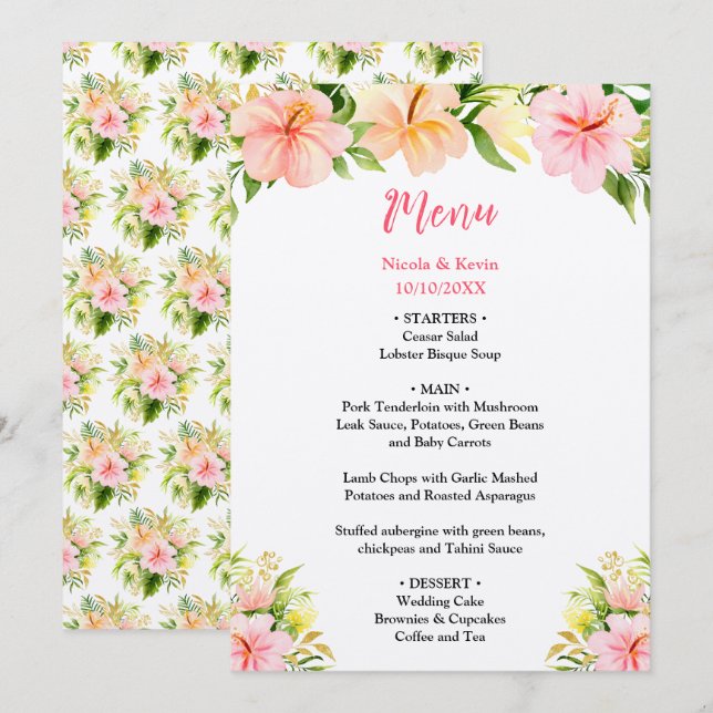 Menú Boda Floral de la Jungla Tropical (Anverso / Reverso)