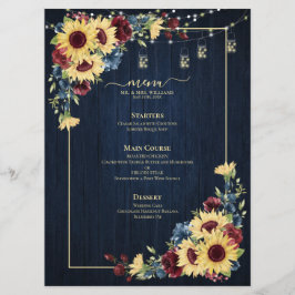 Menú Boda Floral de la Marina del Sol Azul de Borgoña