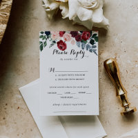 Menú Boda floral de la marina rosa de Borgoña Elec