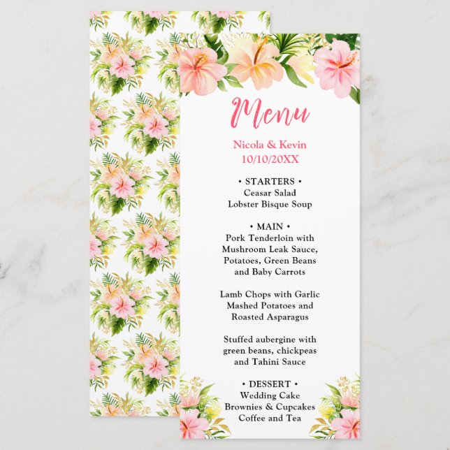 Menú Boda floral de la selva tropical (Anverso / Reverso)