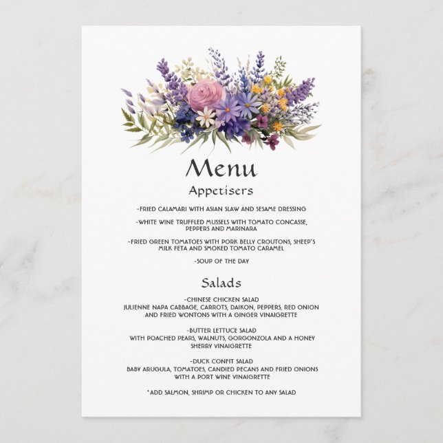 Menú Boda floral de lavanda digital (Anverso)
