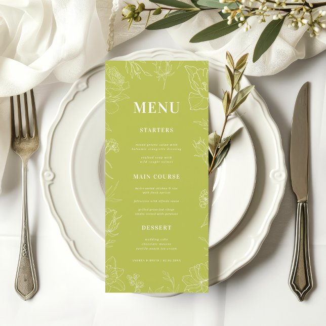 Menú Boda Floral de Lima Verde Brillante Fresco Dibujad (Subido por el creador)