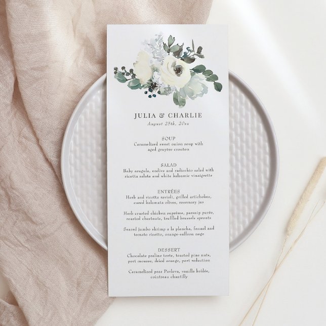 Menú Boda Floral de marfil acuarela (Subido por el creador)