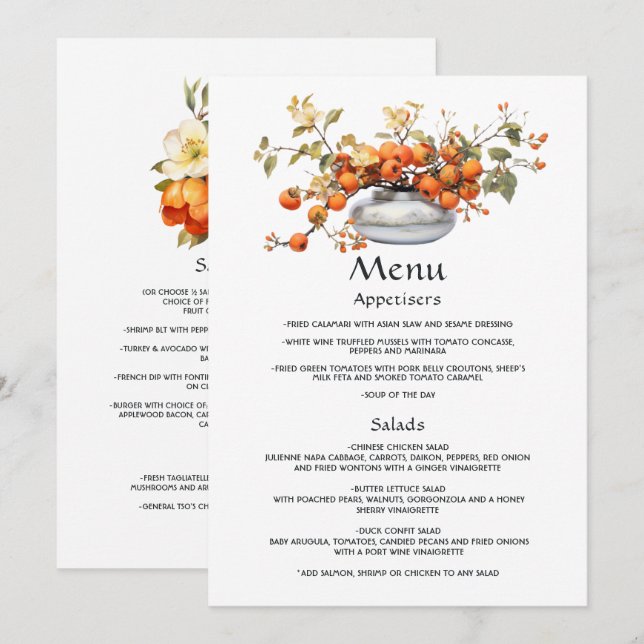 Menú Boda Floral de Persimmon (Anverso / Reverso)