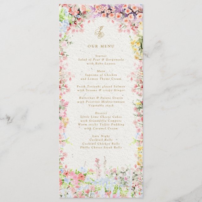 Menú boda floral de primavera en castillo francés (Anverso)