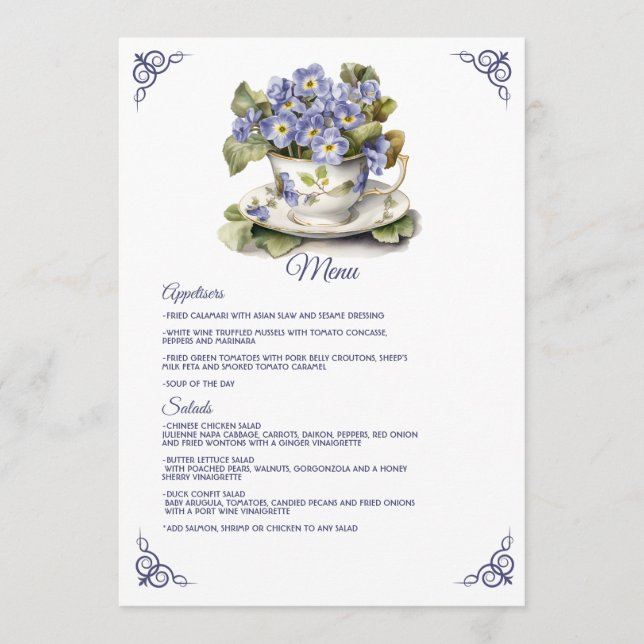 Menú Boda Floral de Prímula Vespertina Común Crepuscula (Anverso)