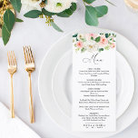 Menú Boda floral de Rubor<br><div class="desc">Una carta elegante y romántica con flores de color agua. Echa un vistazo a la colección "Delicate Blooms" para ver el resto de la suite boda. (*) Si necesita ayuda o está buscando elementos coincidentes,  póngase en contacto con nosotros. www.wordsandconfetti.com</div>