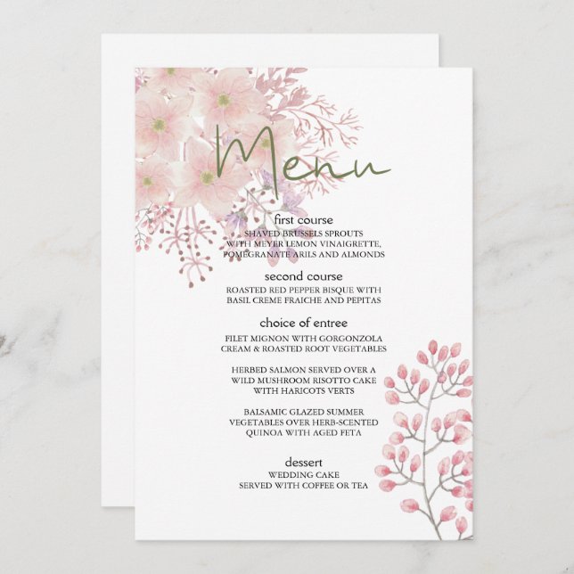 Menú Boda floral de Rubor Magnolia rosa (Anverso / Reverso)