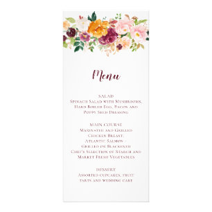 Menú Boda floral de Rubor Saffron Mauve Borgoña