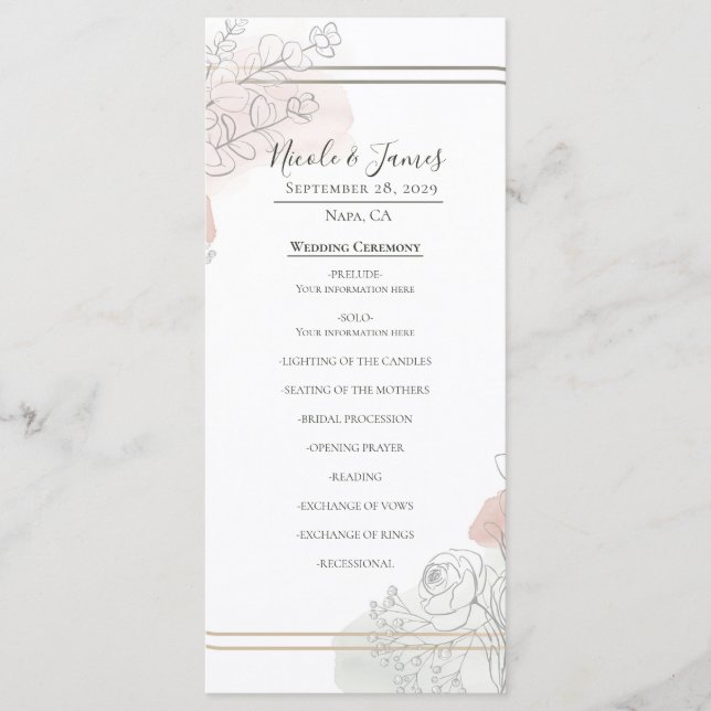 Menú Boda floral de salvia y rubor esquema botánico (Anverso)