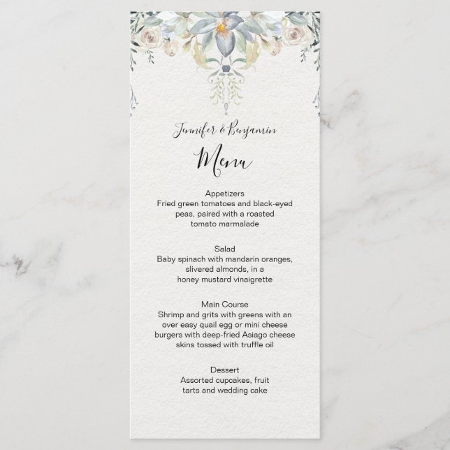 Menú Boda floral de suculentas de eucalipto | (Anverso)
