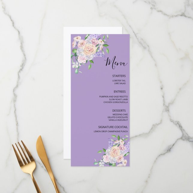 Menú Boda floral de verano con flores silvestres púrpur (Anverso/Reverso In Situ)