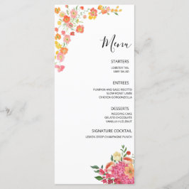 Menú Boda floral de verano rosa y naranja