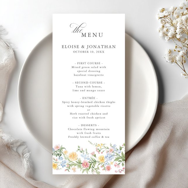 Menú Boda floral del Jardín de primavera del Pastel sua (Soft Pastel Ornate Spring Garden Floral Wedding Menu)