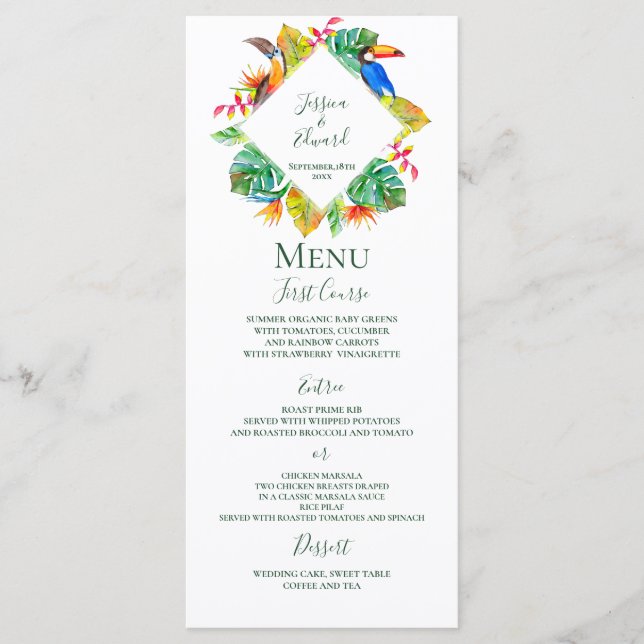 Menú Boda floral del paraíso tropical hawaiano (Anverso)