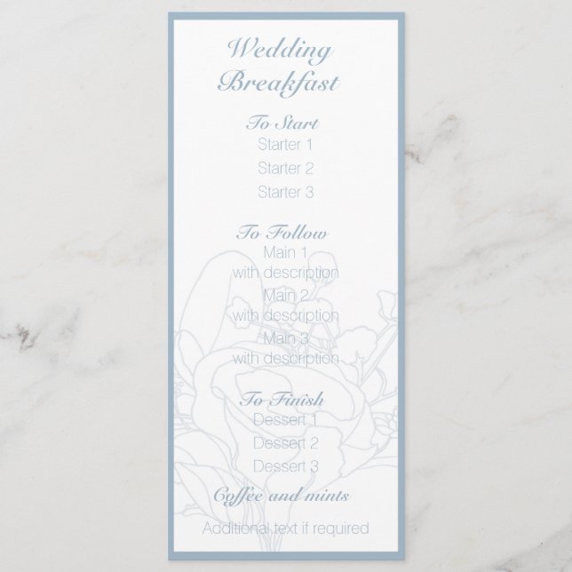 Menú boda floral (Diamond Blue) (Anverso)